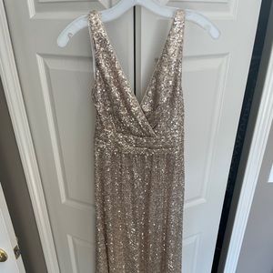 Gold Sequin V-Neck Bridesmaid Dress Empire Waist